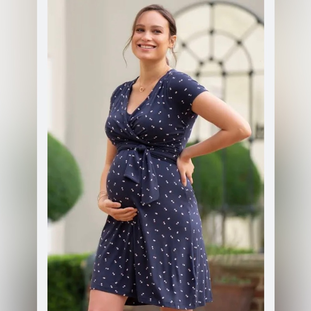 SERAPHINE Polka Dot Blue Maternity & Nursing Dress, Size US 4